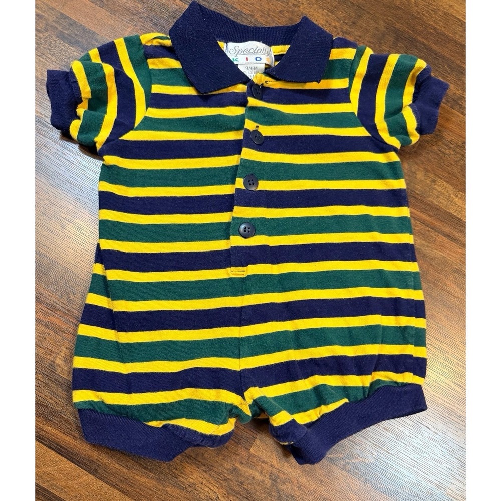 Vintage 90s boys striped one piece outfit size 3/6 months. Rugby style
